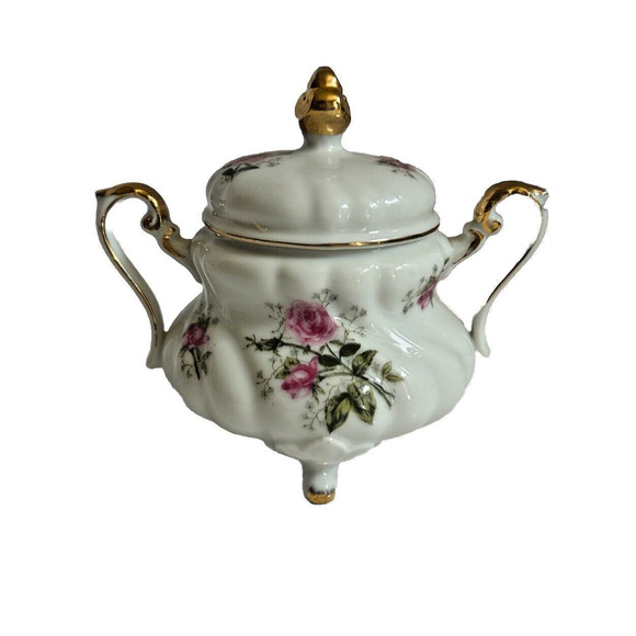 Lefton China Hand Painted Rose Pattern Cream And Sugar Lid & Handles #NE3449 - Picture 4 of 14